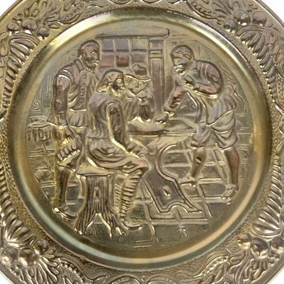 Elpec England Brass Chargers Plates Embossed Pub Tavern Scenes Vtg Wall Decor - Picture 3 of 13